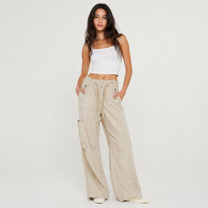 American Eagle Dreamy Drape Wide Leg Linen Blend Pants Size 0 Beige Cargo Baggy